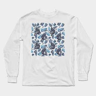 Modern Dinosaur Pattern - Blue Long Sleeve T-Shirt